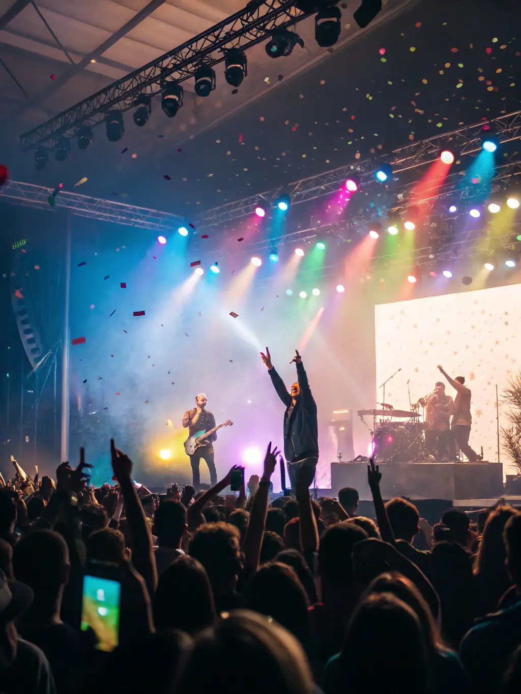 A vibrant scene from a LA RENGAINE DU ROCK live event, capturing the energy and excitement of performing in front of an audience.