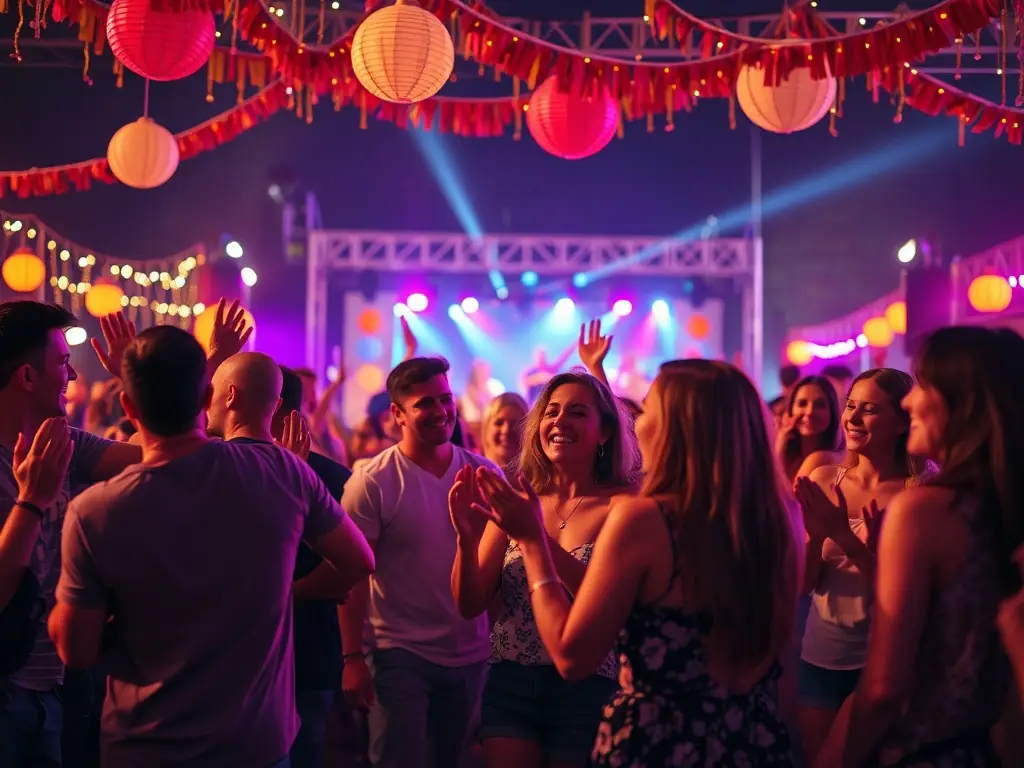 A diverse group of people enjoying a live music event organized by LA RENGAINE DU ROCK, highlighting the organization's role in fostering cultural diversity and community engagement.