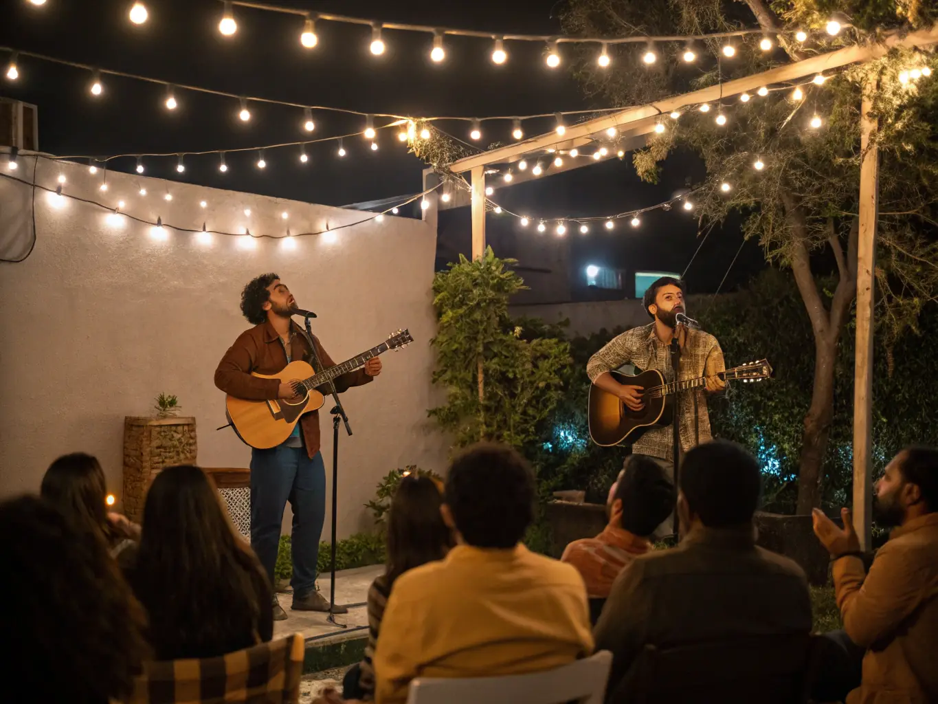 A live performance event featuring local musicians on stage, highlighting the fair performance opportunities provided by LA RENGAINE DU ROCK.